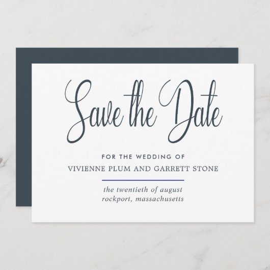 Donkere grijze en witte kalligrafie Sla de datum o Save The Date (Voorkant / Achterkant)