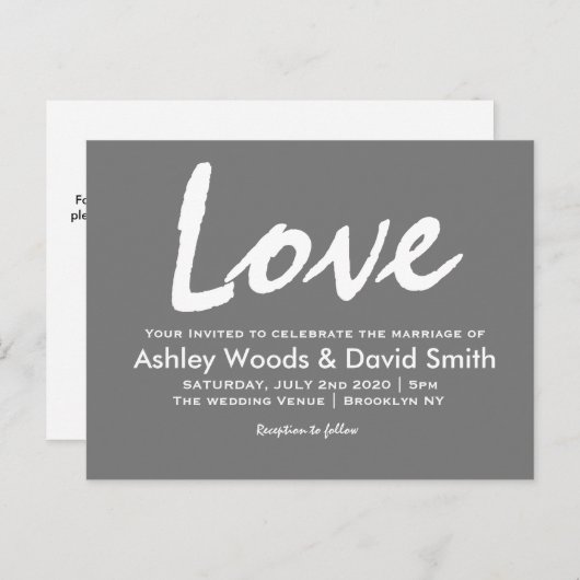 Donkere grijze en witte Moderne Uitnodiging van he (Voorkant / Achterkant)