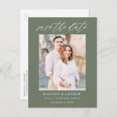 Donkere grijze groene elegante scriptfoto Opslaan Aankondigingskaart (Voorkant / Achterkant)