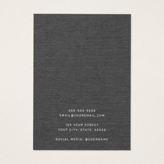 Donkere grijze linnen die er uitzien als een oorsc visitekaartje (Achterkant)