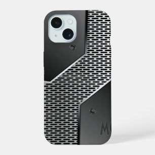 Donkere grijze metalen look geometrisch patroon. iPhone 15 hoesje