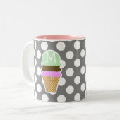 Donkere grijze pokadots; Ice Cream Cone Tweekleurige Koffiemok (Voorkant links)
