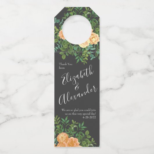 Donkere grijze pperbruiloft Modern Floral Flessenhanger (Voorkant)