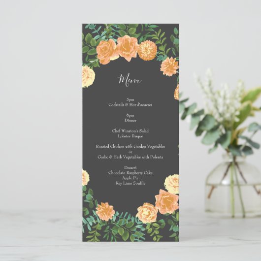 Donkere grijze pperbruiloft Modern Floral Menu (Staand voorkant)