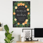 Donkere grijze pperbruiloft Modern Floral Poster (Thuiskantoor)