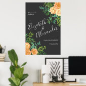 Donkere grijze pperbruiloft Modern Floral Poster (Thuiskantoor)