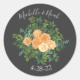 Donkere grijze pperbruiloft Modern Floral Ronde Sticker