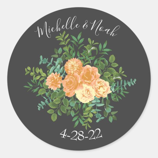 Donkere grijze pperbruiloft Modern Floral Ronde Sticker (Voorkant)