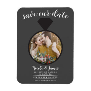 Donkere grijze trouwring foto save the date magneet