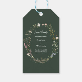 Donkere groene aquarel wilde bloem thema trouwen cadeaulabel