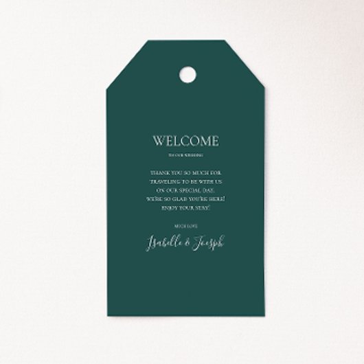Donkere groene bruiloft Welkomstcadeautjes Labels Cadeaulabel