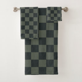 Donkere groene checkboard bad handdoek