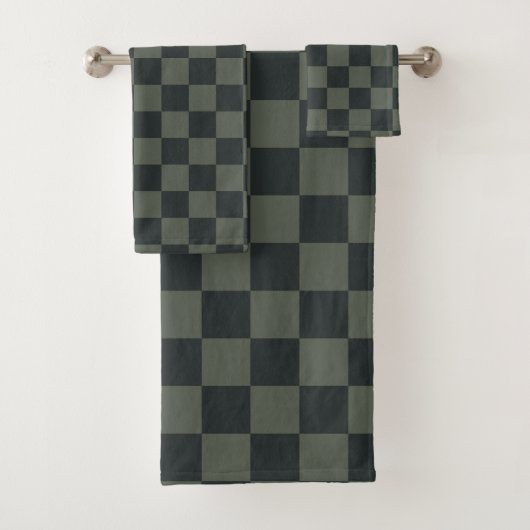 Donkere groene checkboard bad handdoek (Insitu)