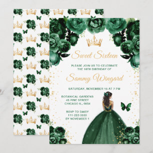 Donkere groene donkere huid prinses Sweet Sixteen Kaart