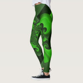 Donkere groene en Limoen wervelgolvende Leggings (Links)