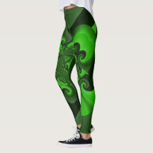 Donkere groene en Limoen wervelgolvende Leggings