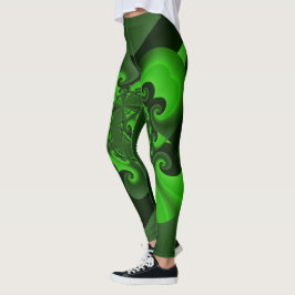 Donkere groene en Limoen wervelgolvende Leggings