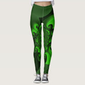 Donkere groene en Limoen wervelgolvende Leggings (Voorkant)