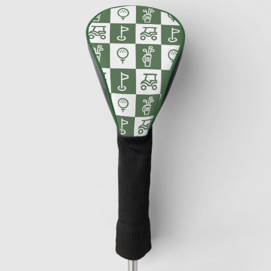 Donkere groene en witte checkboard Golf Head-Hoesj Golfheadcover (Voorkant)