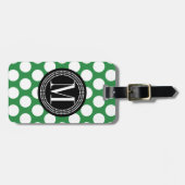 Donkere groene en zwarte Big Polka Dots monogramed Bagagelabel (Voorkant horizontaal)