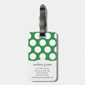Donkere groene en zwarte Big Polka Dots monogramed Bagagelabel (Achterkant verticaal)