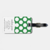 Donkere groene en zwarte Big Polka Dots monogramed Bagagelabel (Achterkant horizontaal)
