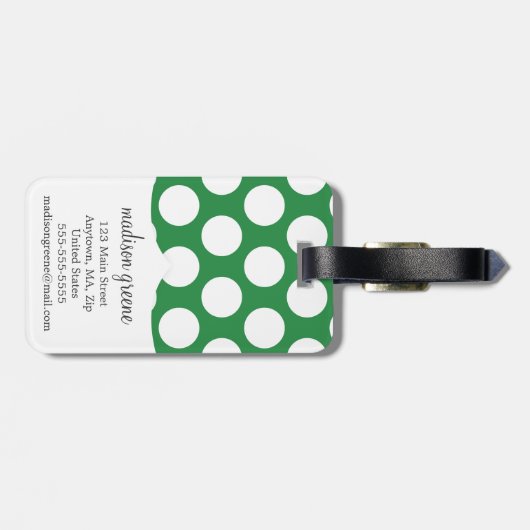 Donkere groene en zwarte Big Polka Dots monogramed Bagagelabel (Achterkant horizontaal)