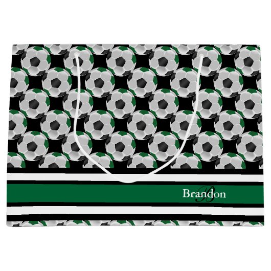 Donkere groene en zwarte Voetballen personaliseren Groot Cadeauzakje (Voorkant)