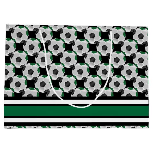 Donkere groene en zwarte Voetballen personaliseren Groot Cadeauzakje (Achterkant)