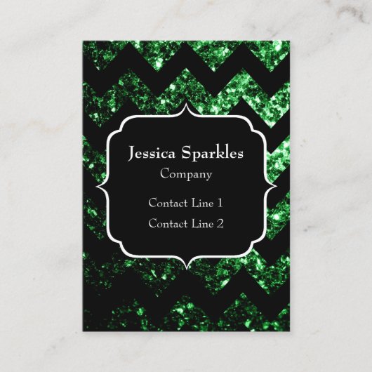 Donkere groene faux glitter sparkles zwarte Chevro Visitekaartje (Voorkant)