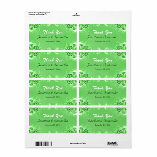 Donkere groene Floral Large Wedding Favor Labels (Full Sheet)