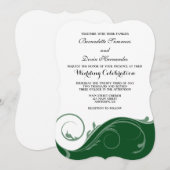 Donkere groene Floral Swirl Bracket Wedding Invite Kaart (Voorkant / Achterkant)