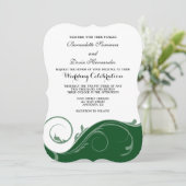 Donkere groene Floral Swirl Bracket Wedding Invite Kaart (Staand voorkant)