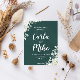 Donkere groene Floral Wedding Invitation Kaart