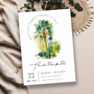 Donkere groene gele tropische waterverf palmboom save the date