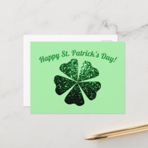 Donkere groene glitter spargel Shamrock St Patrick Briefkaart
