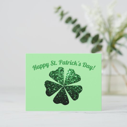 Donkere groene glitter spargel Shamrock St Patrick Briefkaart (Staand voorkant)