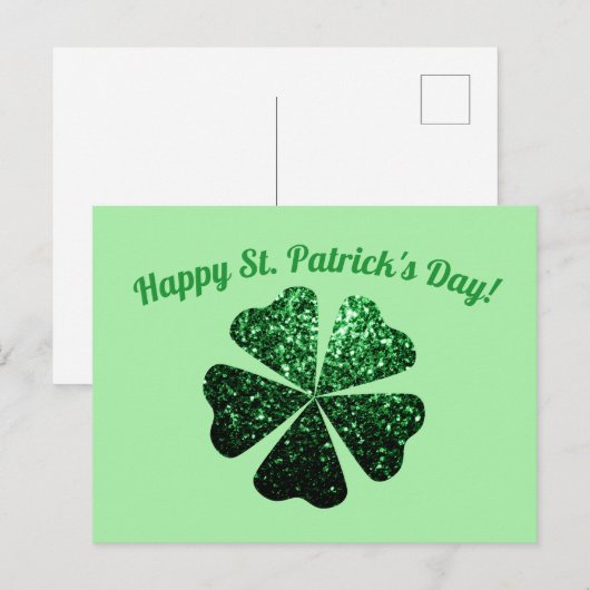 Donkere groene glitter spargel Shamrock St Patrick Briefkaart (Voorkant / Achterkant)