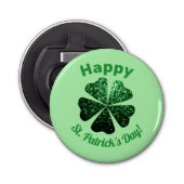 Donkere groene glitter spargel Shamrock St Patrick Button Flesopener (Voorkant)