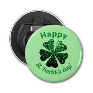 Donkere groene glitter spargel Shamrock St Patrick Button Flesopener