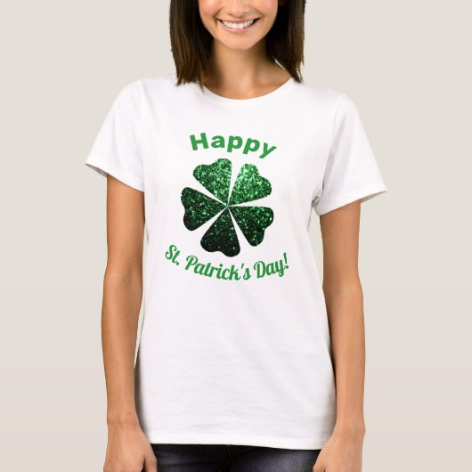 Donkere groene glitter spargel Shamrock St Patrick T-shirt (Voorkant)