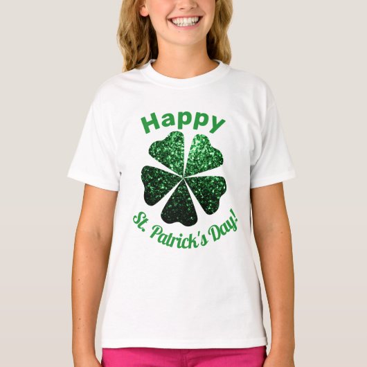 Donkere groene glitter spargel Shamrock St Patrick T-shirt (Voorkant)