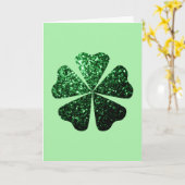 Donkere groene glitter sparkeert Shamrock Clover Kaart (Gele Bloem)