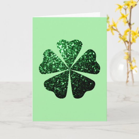 Donkere groene glitter sparkeert Shamrock Clover Kaart (Gele Bloem)