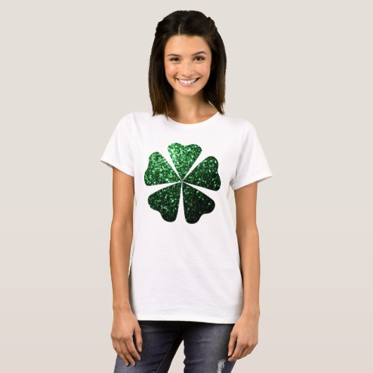 Donkere groene glitter sparkeert Shamrock Clover T-shirt (Voorkant volledig)