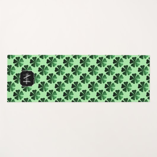Donkere groene glitter sparren Shamrock Monogram Yogamat (Voorkant (horizontaal))