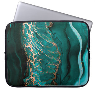 Donkere groene golven in abstracte lagen laptop sleeve