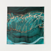 Donkere groene golven in abstracte lagen wandkleed (Voorkant (horizontaal))