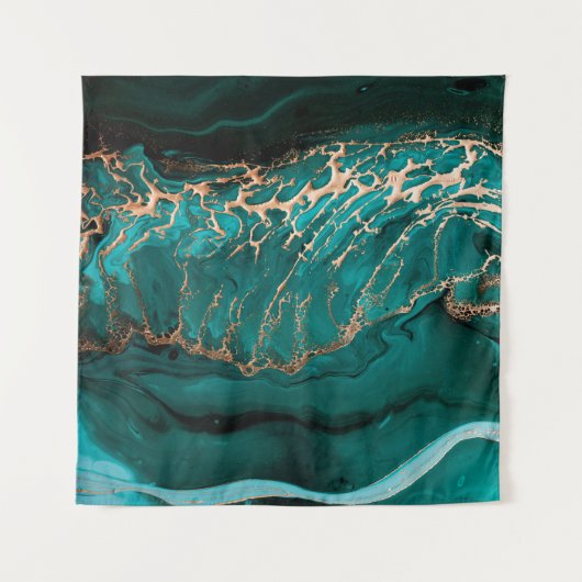 Donkere groene golven in abstracte lagen wandkleed (Voorkant (horizontaal))