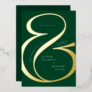 Donkere groene gouden ampersand typografie bewaar  folie uitnodiging
